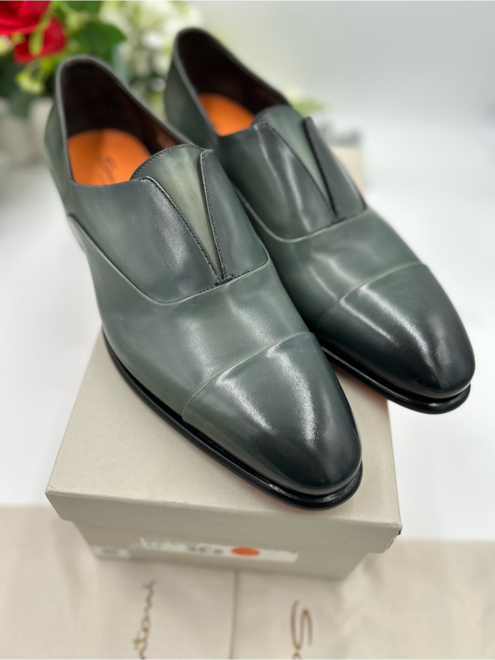 Men's Santoni Carter, leather slip on loafers size 12 US made in Italy